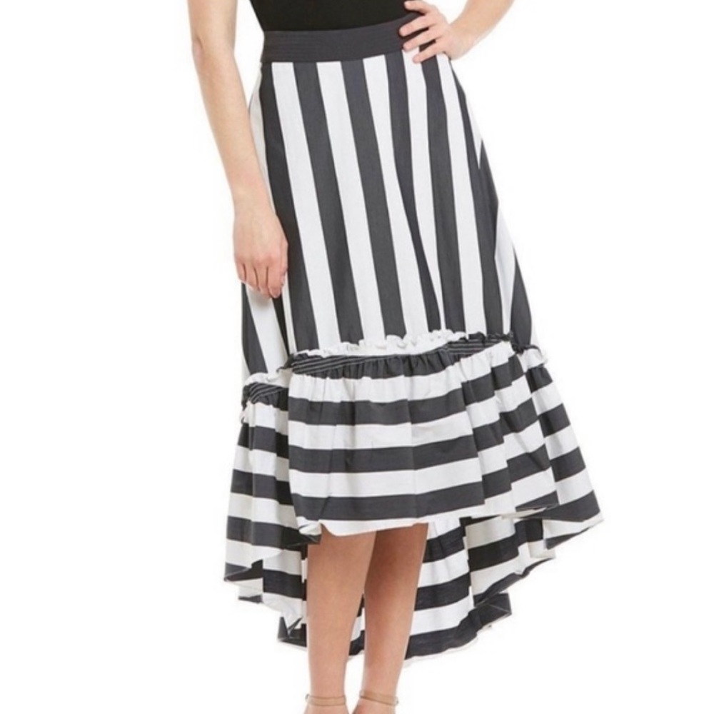 Trina Turk Black and White Striped High-Low Skirt